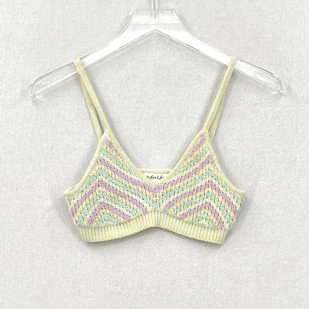 FOR LOVE AND LEMONS Corinna Bralette Womens Small Mint Sweater Knit Crop Chevron - Picture 2 of 16